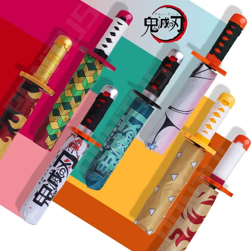 Demon Slayer Katana Umbrella Sunny Fold Parasol Anime Kimetsu No Yaiba Rengoku Kyoujurou Tanjirou Samurai Katana Sword Umbrellas