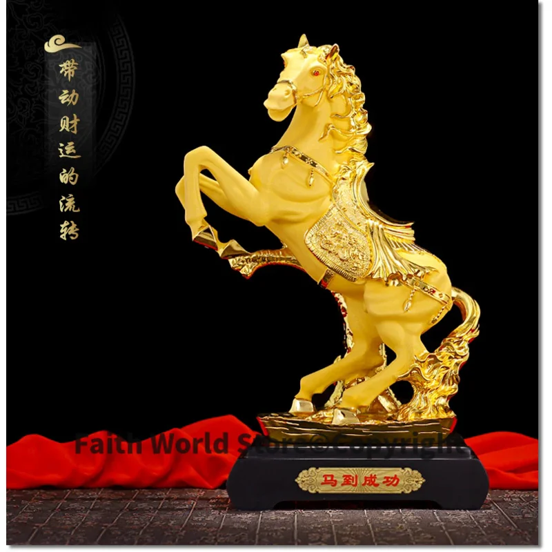 LARGE-2020 Business Bring in wealth and treasure office home shop company Money Drawing Talisman # GOLDEN horse FENG SHUI statue