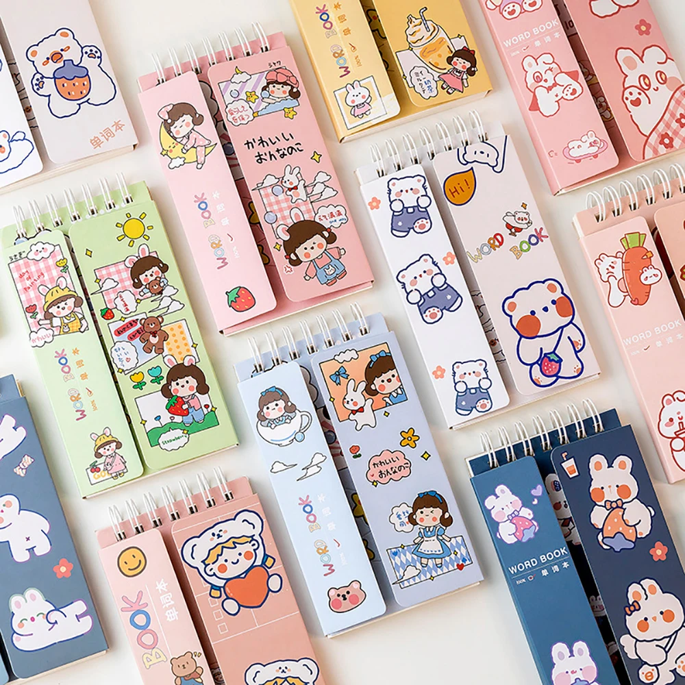 80Sheets Cartoon Kawaii Cute Loose-Leaf Vocabulary Pocket Word Book Portable Memory Study Note Book Students School Stationery