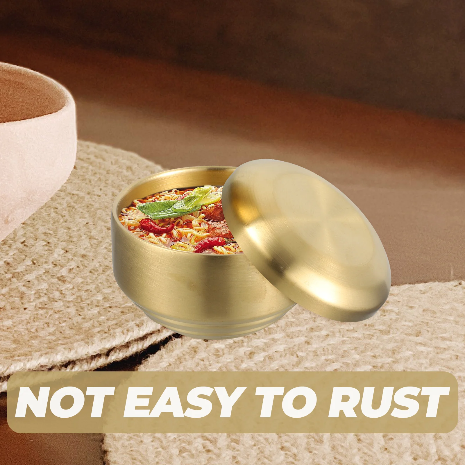 

Heat Resistant Stainless Steel Soup Bowl with Lid Elegant Design for Edible Bird's Nest Rice Noodle Korean Style Kitchen