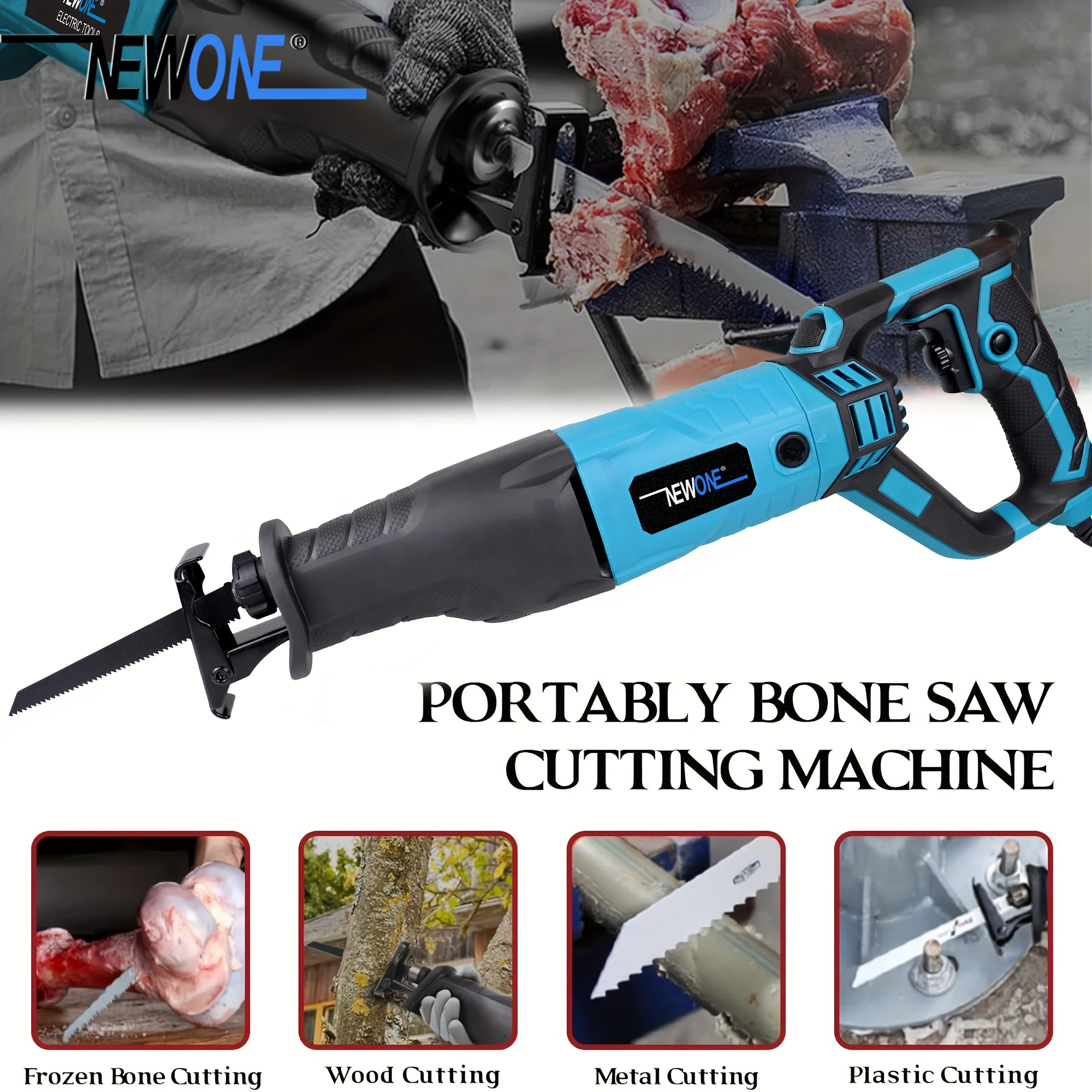 NEWONE 1050W Reciprocating Saw, 8.75Amp 3000 RPM 6 Speed Adjustment, No-load Speed1000-3000r/min, with Saw Blade, Variable Speed