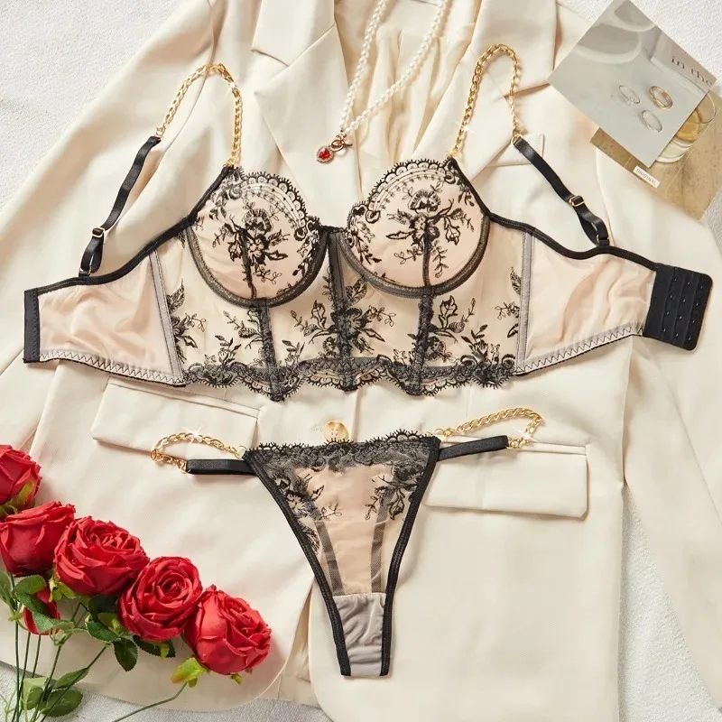 Toucheart Erotic Lingerie Panty 2PCS Embroidery See-through Gather Together Bod… - Image 6