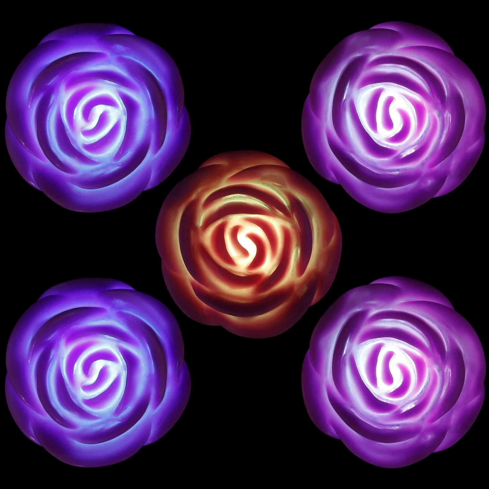 5Pcs 7 Colors Changing LED Light Rose Shaped Night Light Romantic Plastic Floral for Home Garden Wedding Party Festivals