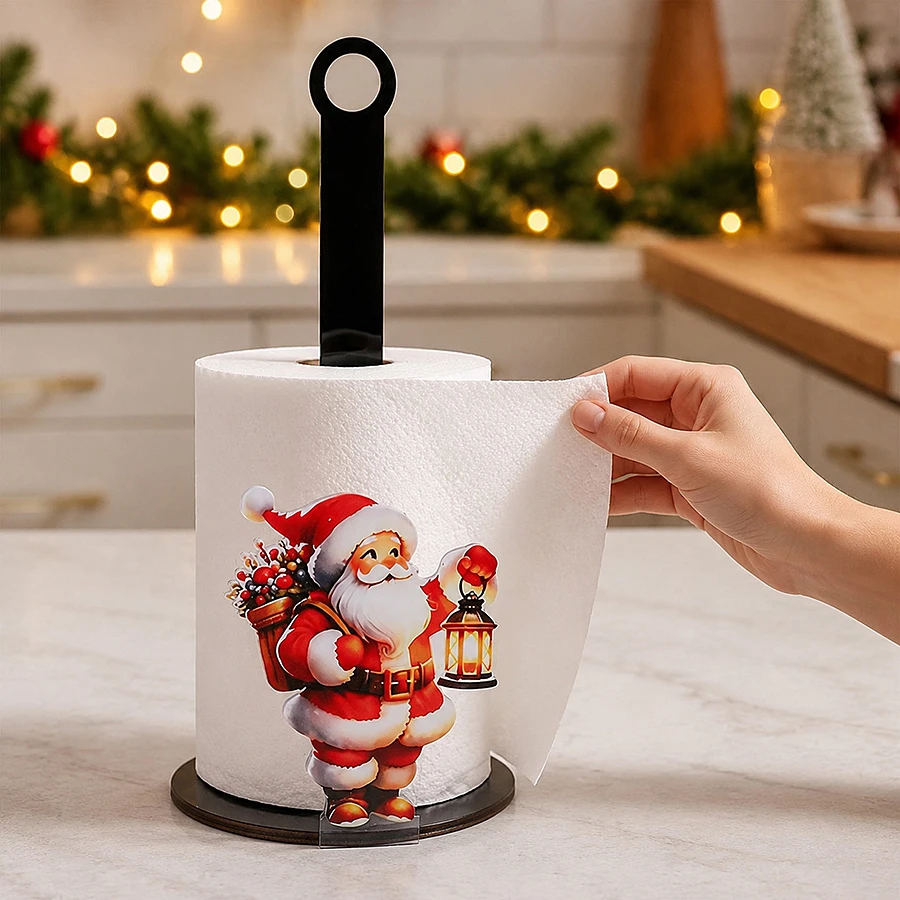 Christmas Santa Wood Tissue Holder Round Base Home Decorative Modern Simple Style Christmas Party New Year Home Decor