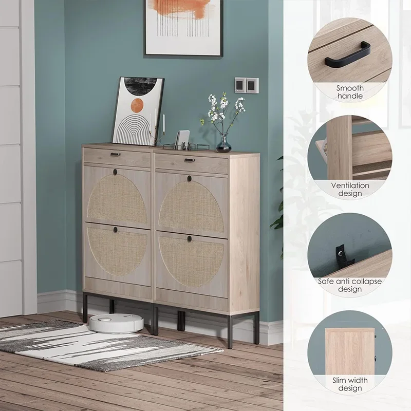 

Furniture for MDF Shoe Drawer Cabinet Standing Shoe Storage Cabinet with 4 Flip Drawers