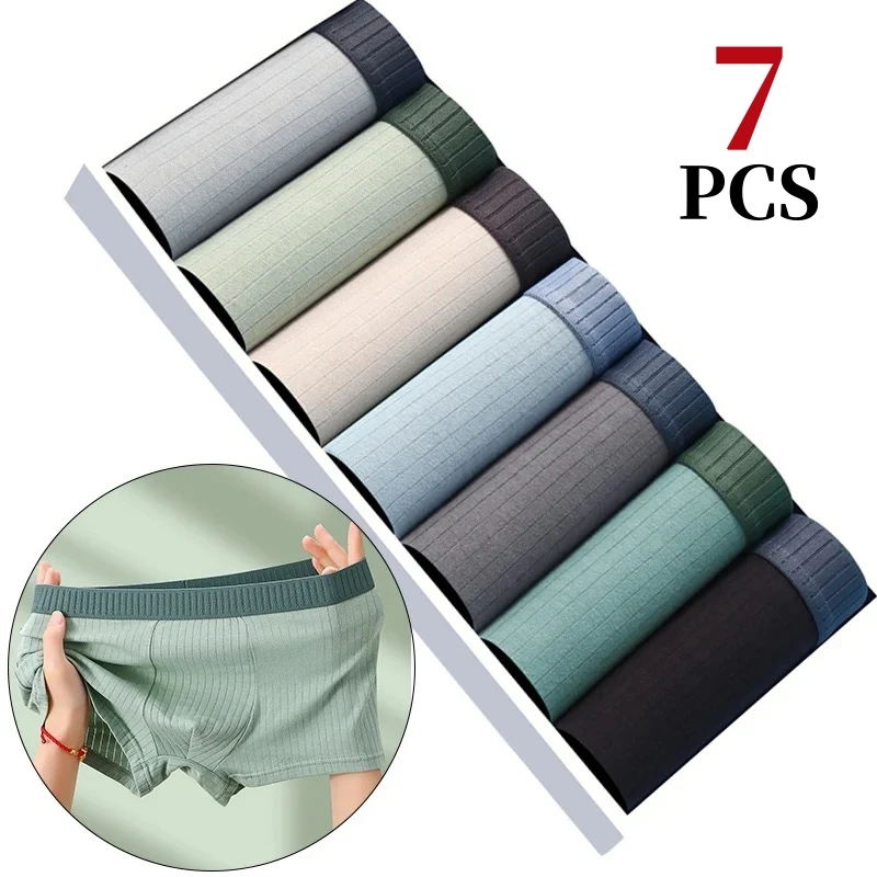 7Pcs/Lot Men\'s Cotton Underwear Boxer Shorts Pure Cotton Breathable Mid-waist High Elasticity Men\'s Sexy Soft Men\'s Shorts L-4XL