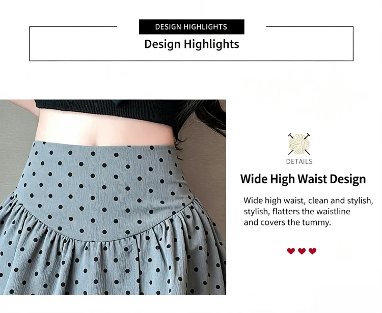 Koreanischer Stil Damen Polka Dot Minirock Hohe Taille Rüschen A-Linie Lässiger Pendler-Kurzrock mit Innenfutter – Detail 3