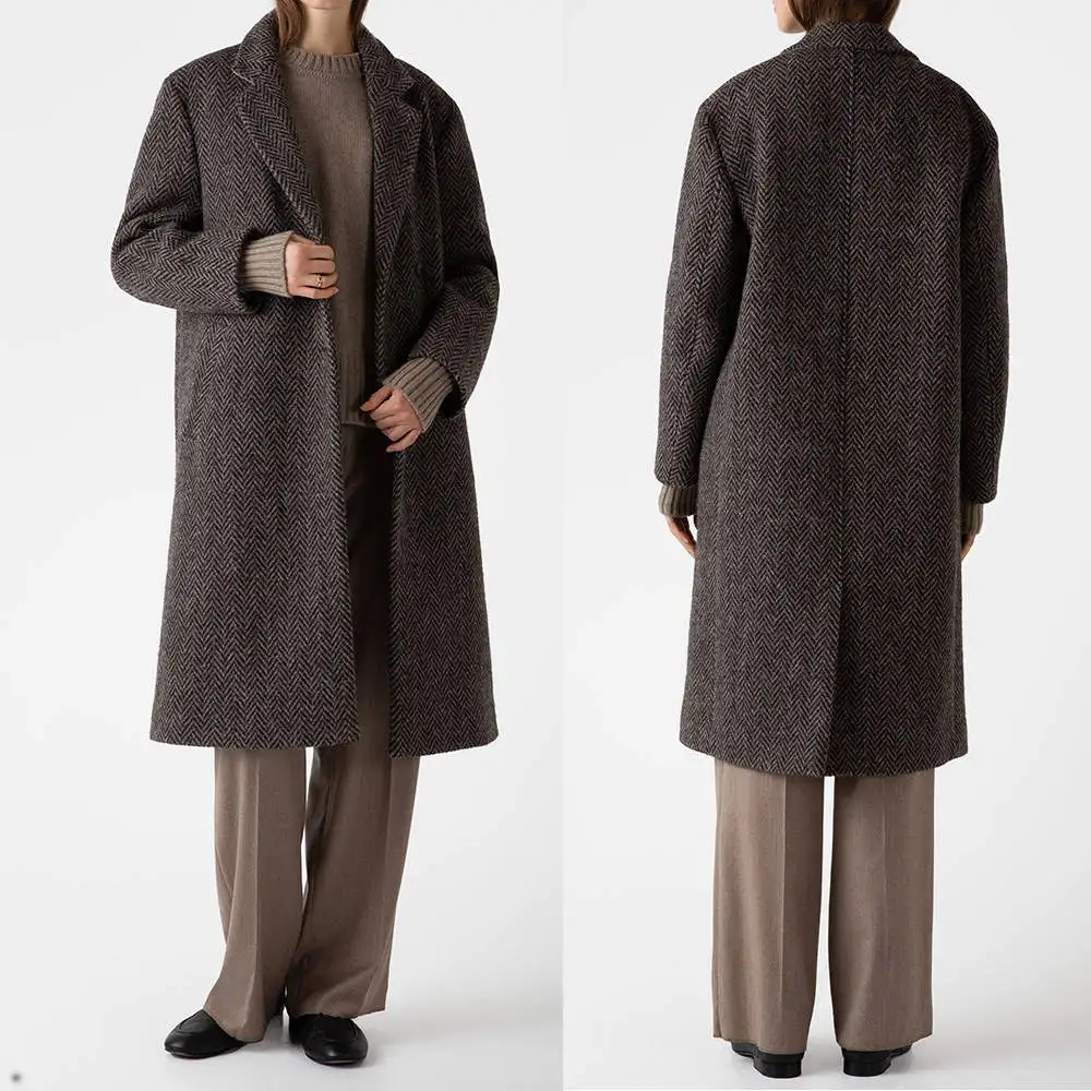 Women's Long Jacket Tweed Blazer Single-breasted Suits Tailored Winter Warm Wear