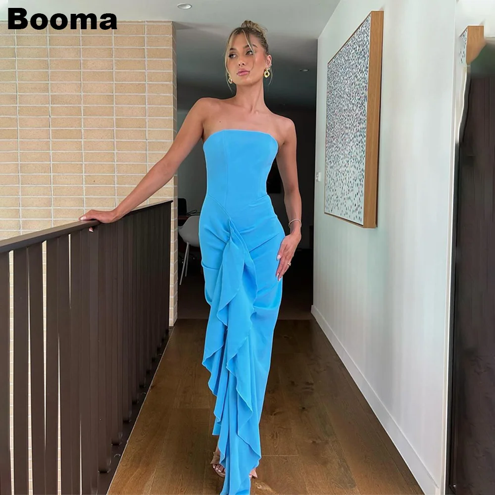 

Booma Blue Strapless Mermaid Evening Dresses Ruffles Sheath Elegant Party Dress for Women 2024 Formal Occasion Dresses Prom Gown