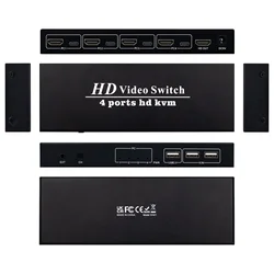 KVM HD Switch 4K USB HD KVM Switcher 4 in 1 Out with 3 USB Ports out for Mouse Keyboard U-disk Printer for Win7/8/10 MAC