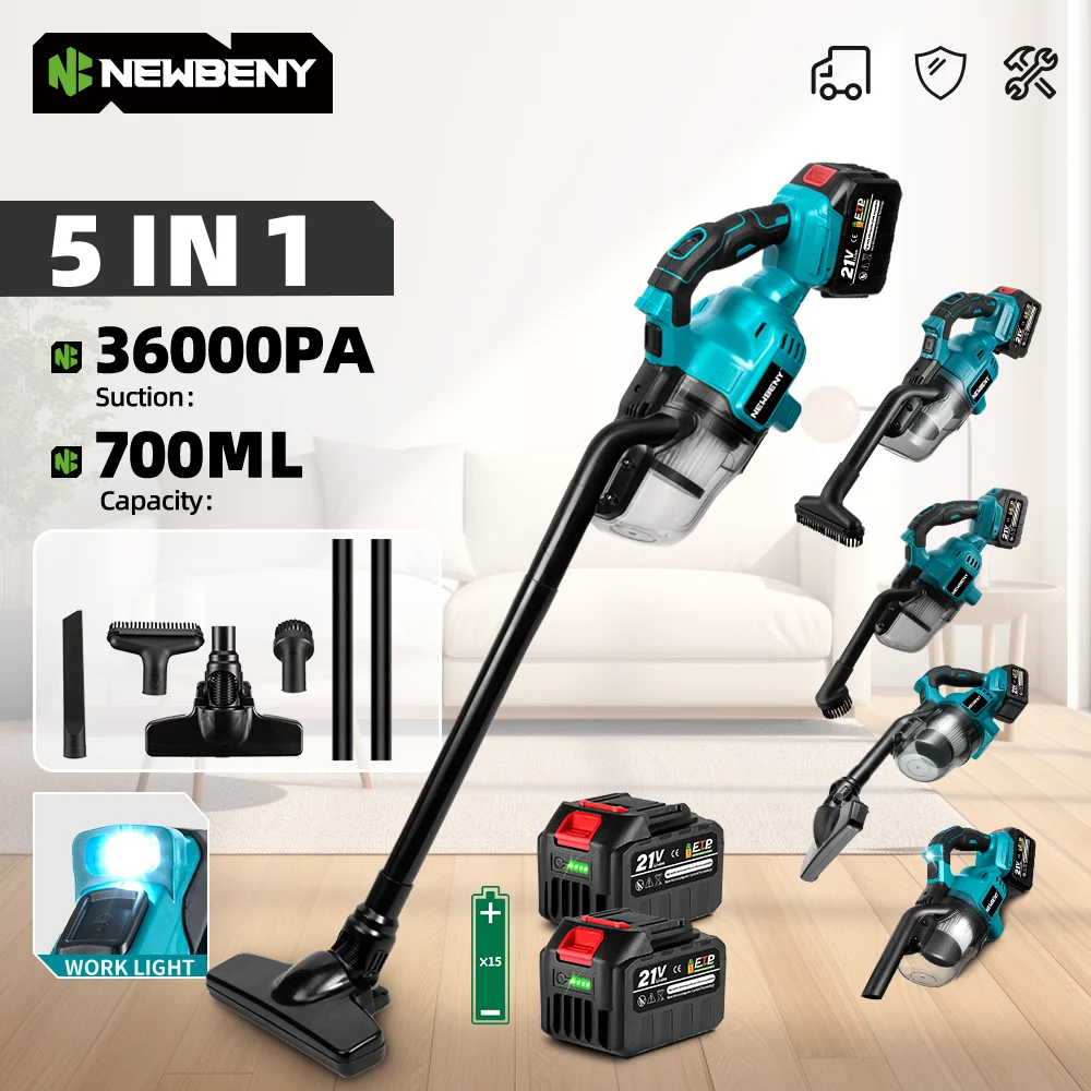 Image of NEWBENY 1000 W Akku-Elektro-Staubsauger, wiederaufladbar, Hartböden, Karpfenreinigung, Elektrowerkzeuge für Makita 18–21 V Akku-Pin