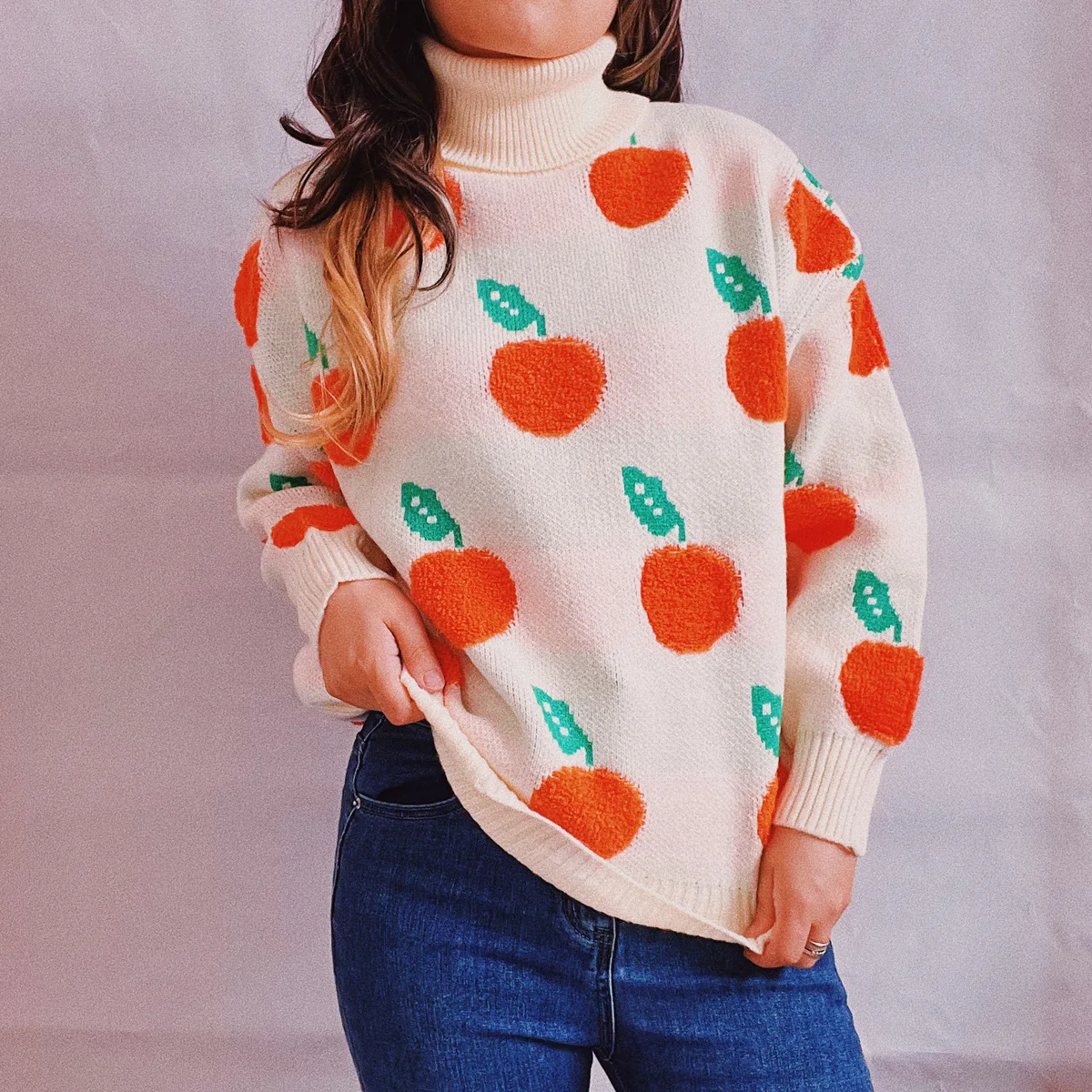 2024 New Women Sweaters and Pullovers Autumn Winter Long Sleeve Pull Femme Fruits Print Knitwear Female Casual Knitted Tops