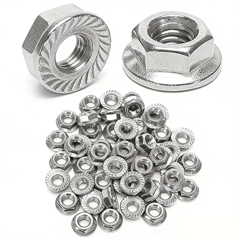 20/50 piezas M3 M4 M5 M6 M8 M10 M12 Tuercas de brida dentadas de acero inoxidable 304, kit surtido de tuercas hexagonales autoblocantes