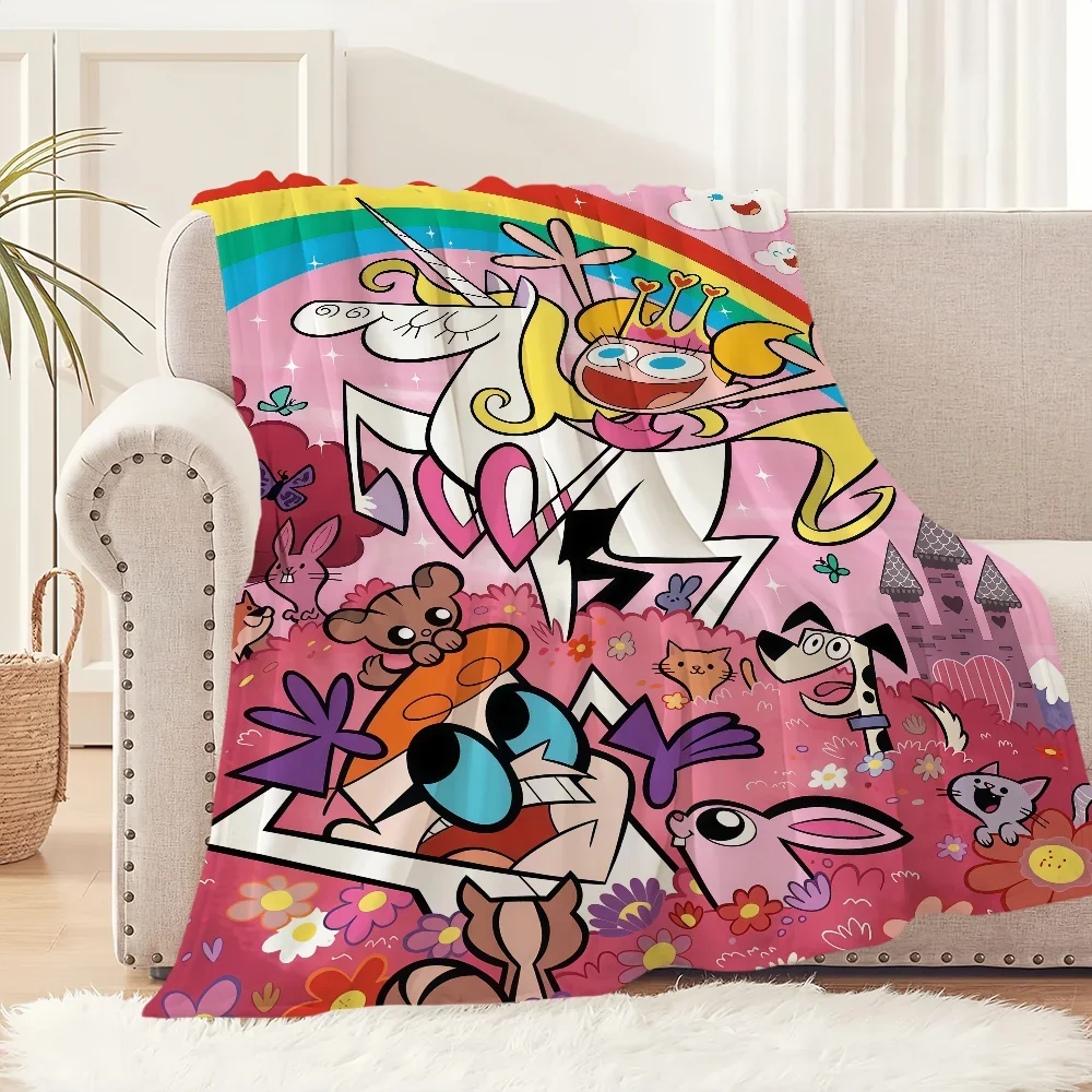 Funny Cartoon Dexters Laboratory Flannel Soft Plush Warm Comfort Blanket for Sofa Living Room Office Bedroom Travel Gift