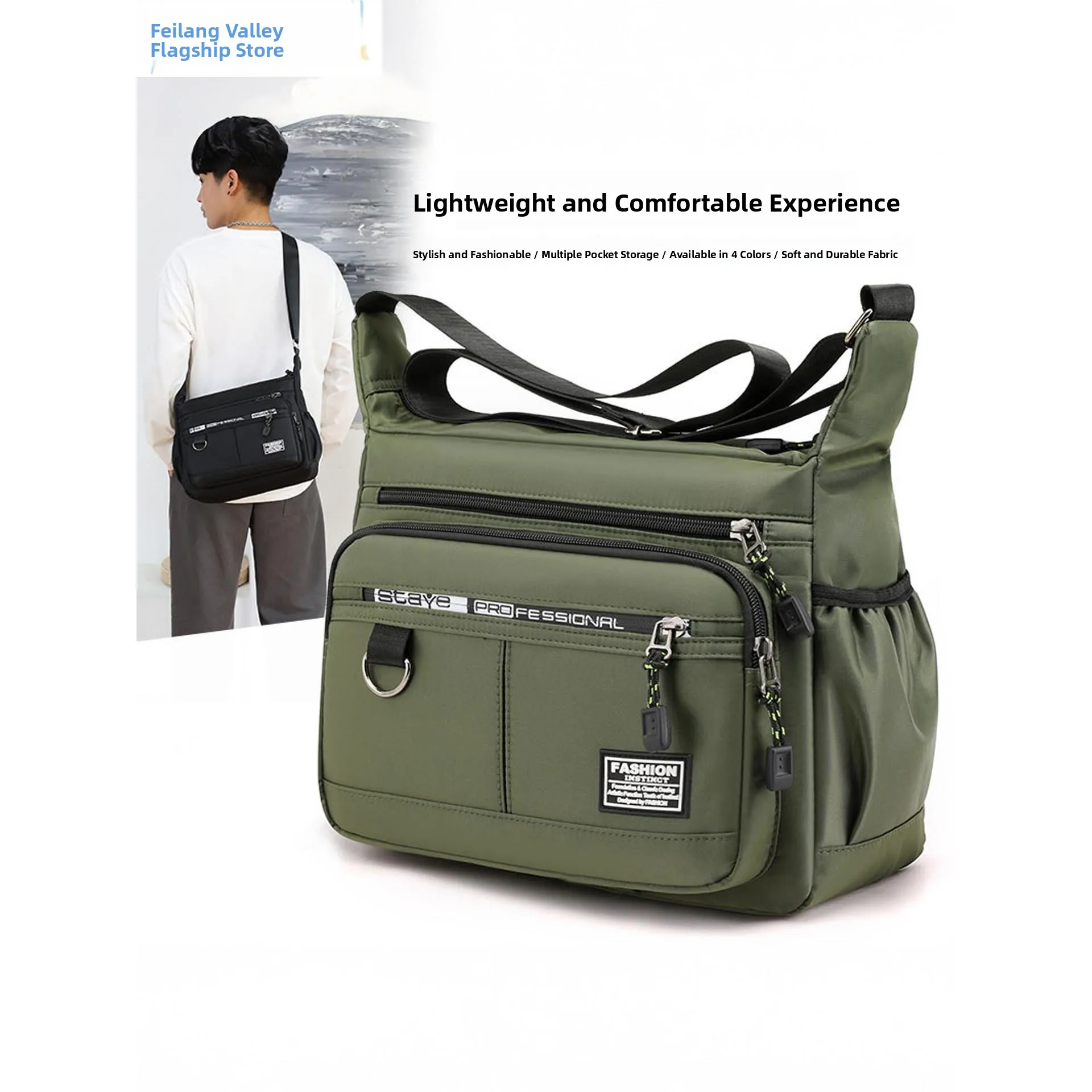 

Durable Large Capacity Men's Shoulder Bag Waterproof Business Casual Crossbody Bag with Multiple Pockets for Young Men