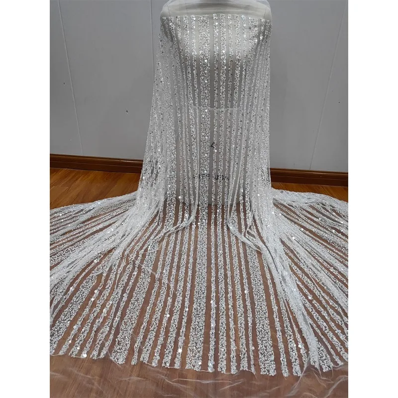 

New High-quality Striped Tassel Sequin Nail Bead Lace Mesh Handmade Wedding Dress Women's Formal Dress Lace Clothing Accessories