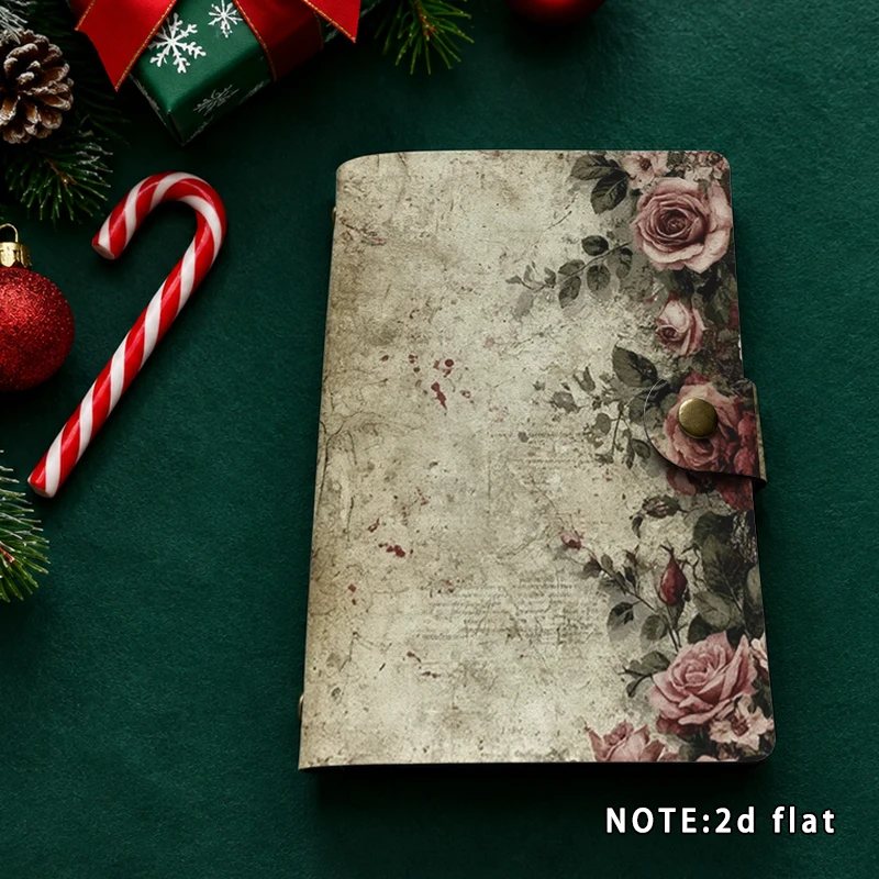 Vintage Distressed Rose PU Notebook Snap Button Retro Floral Print Diary Travel Journal Christmas Gift Women Office Writing Stat