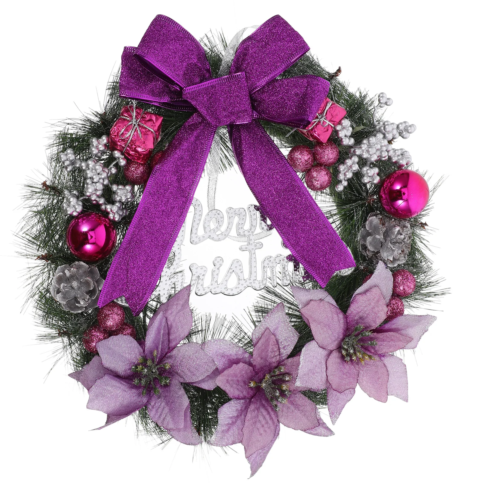 

30Cm Fashion Christmas Pine Wreath Pendant with Colored Cone Berry Bow for Wedding Fireplace Decoration Reusable Artificial