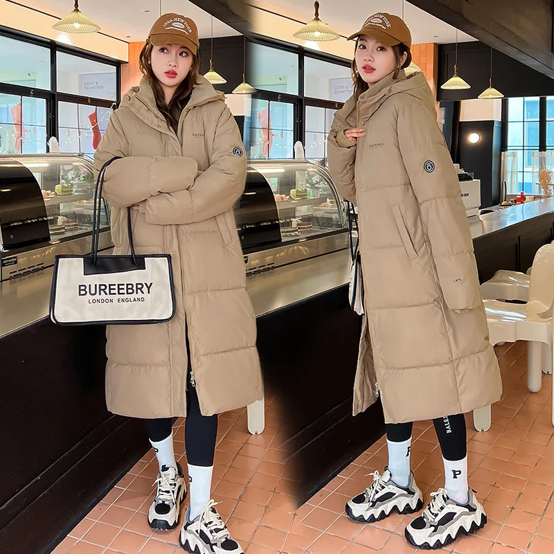 

Cotton Padded Women's Winter Mid Length Over Knee 2025 New Korean Version Student Cotton Jacket Loose Hooded Thick Cotton Jacket