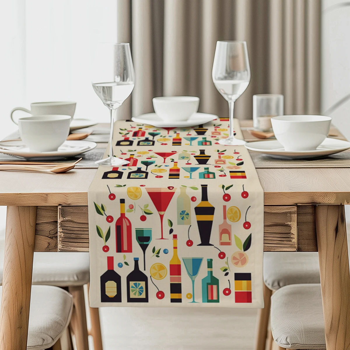 Wine Bottle Cherry Lemon Table Runner Rustic Dining Table Decorations Table Runners for Wedding Party Coffee  Hotel Home Decor