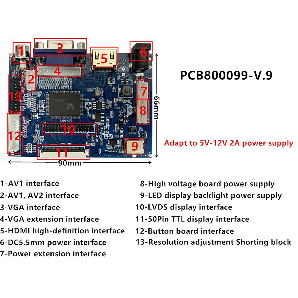 Imagem -04 - Polegada Tela Lcd Monitor Driver Placa de Controle 2av Vga Hdmi-compatível para Raspberry Banana Laranja pi Mini Computador pc 10.1