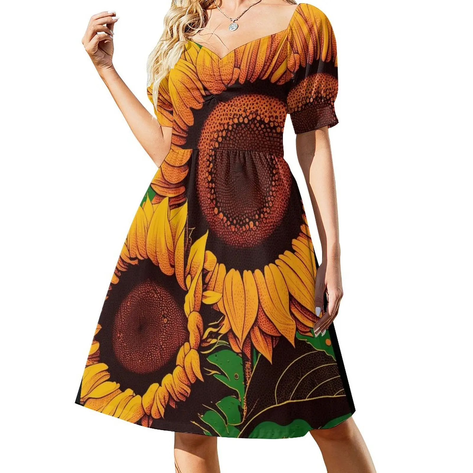 

Sunflowers! Short Sleeved Dress prom dresses 2025 Cocktail of dresses Dress