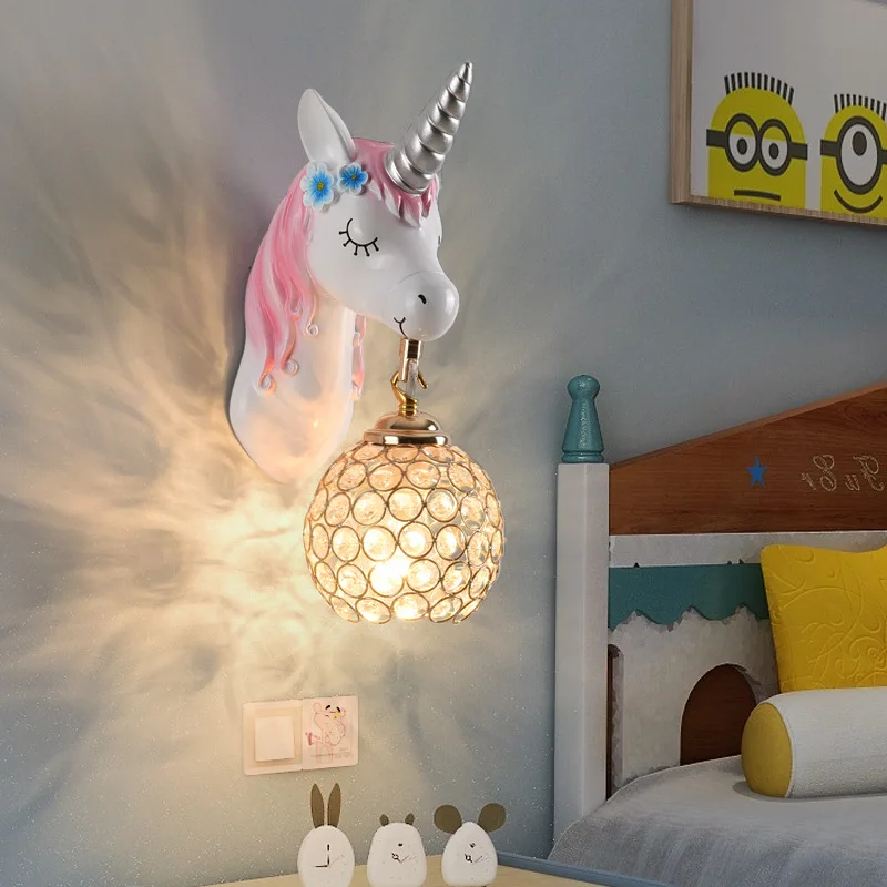 Wall lamp unicorn simple bedside study aisle boys and girls decoration