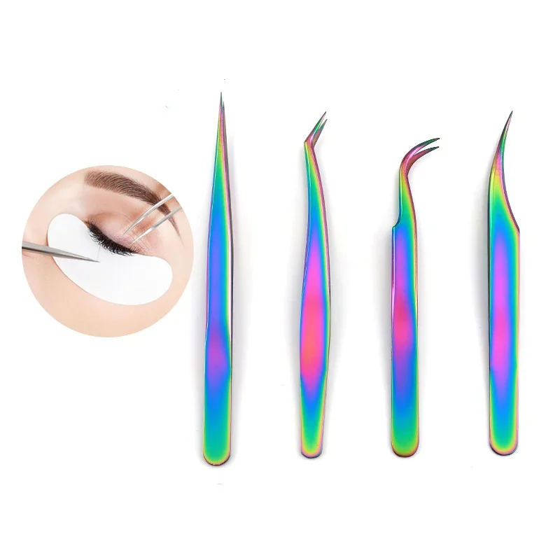 Pincettes à cils professionnelles en acier inoxydable, 1 pièce, pour Extension de cils, pincettes à sourcils, pince droite incurvée, outils de maquillage