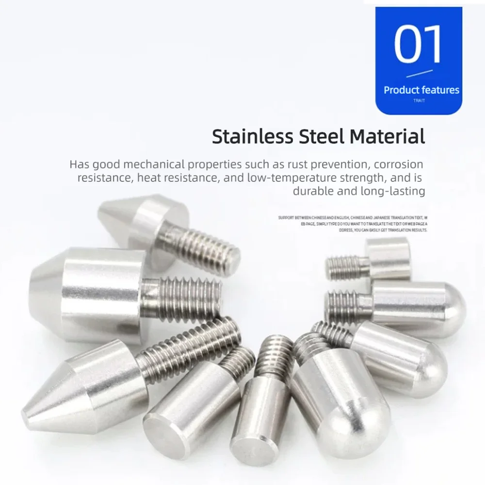 10PCS/Bag Stainless Steel 303 Locating Pin M6 Conical Round Flat Head External Thread Insert Metal Screw Dowel 5mm Lock Hardware