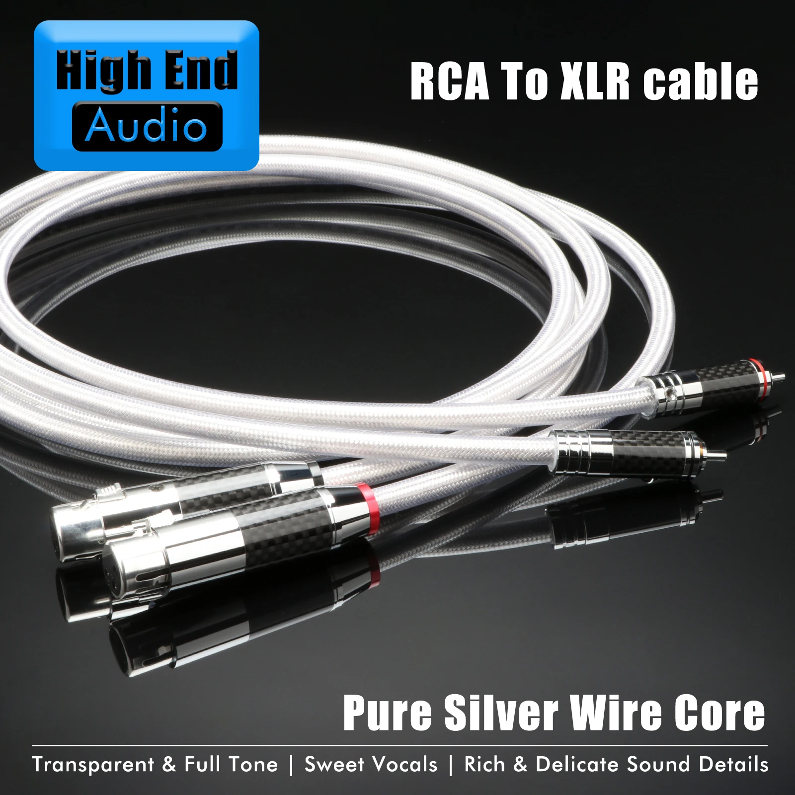 Preffair Hifi 4N Pure Silver Audio Interconnect Cable with Carbon Fiber Rhodium plated RCA/XLR Connector For Amplifier CD DVD