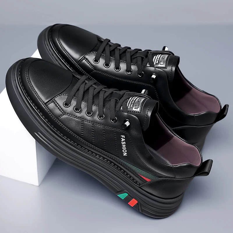 Increase Height By 6 Centimeters Board Shoes Novel Design Thick Sole for Comfort Anti Slip Durable Men Leather High Heeled Shoes