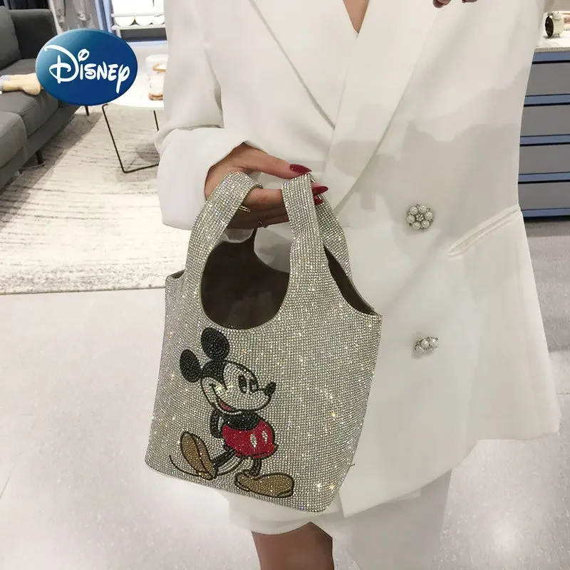 Disney Mickey New Women\'s Handbag Luxury Brand Colorful Diamond Women\'s Bag Cartoon Fashion 2-Piece Mini Handbag High Quality