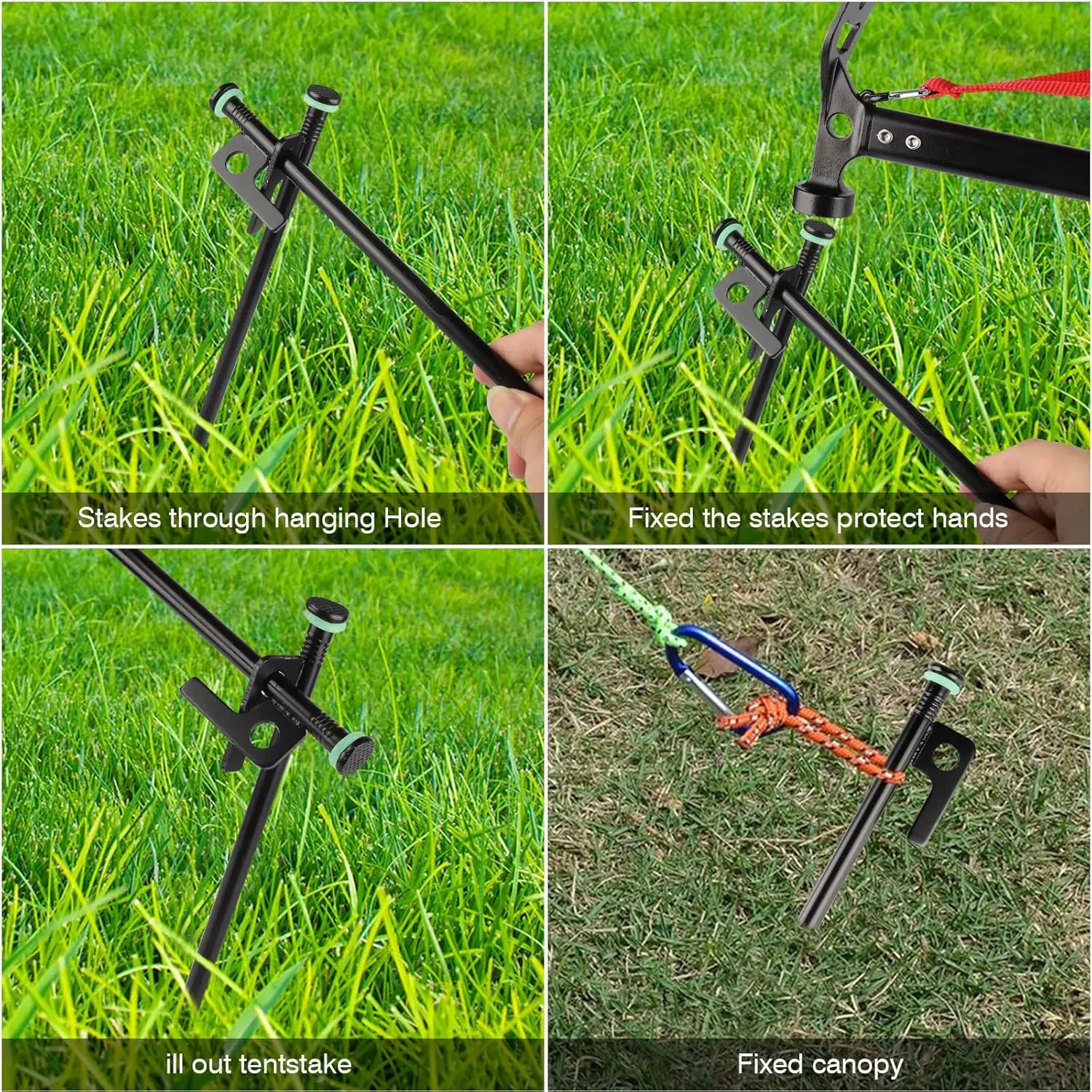 أوتاد خيمة معدنية شديدة التحمل أوتاد خيمة فولاذية حلقات سيليكون فلورسنت حقيبة خاصة للتخييم المستخدمة على الصخور