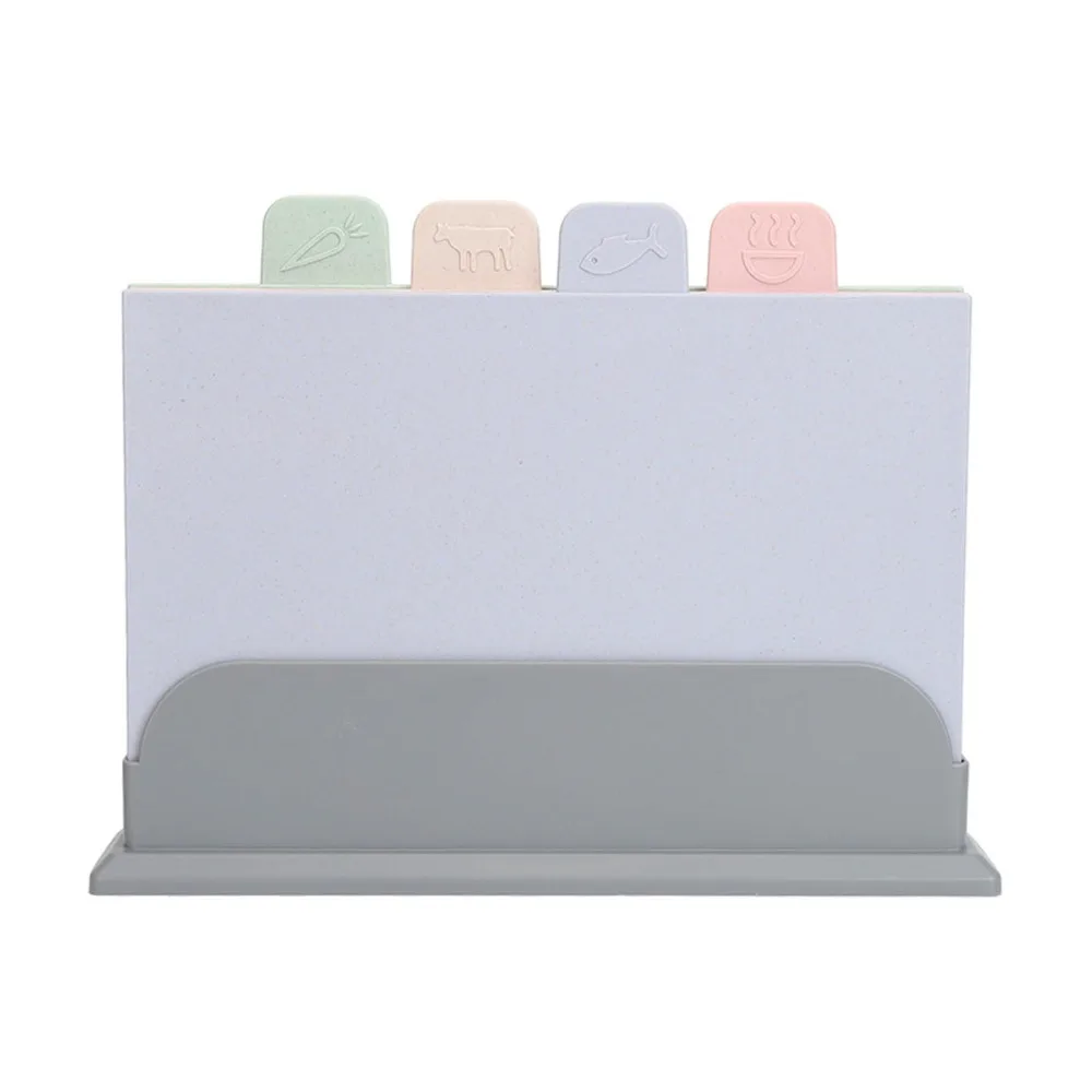 4pcs Plastic Cutting Boards Colorful with Holder Chopping Board Set Double Sided Use Food Icons Color Coded Cutting Boards