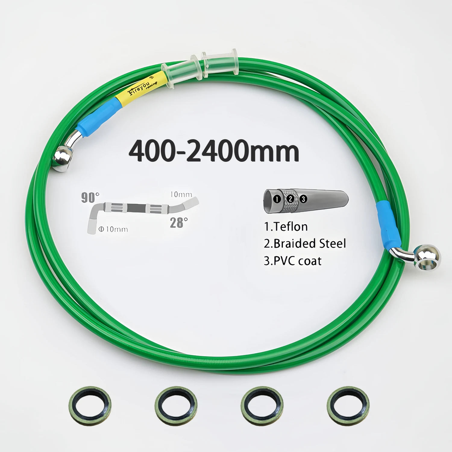 Green 400 - 2200mm Motorcycle Pipe Tubing Brake Hose Line Universal Atv Dirt Pit Bike Motocross For Yamha  Kawasaki M10 Bolt 28