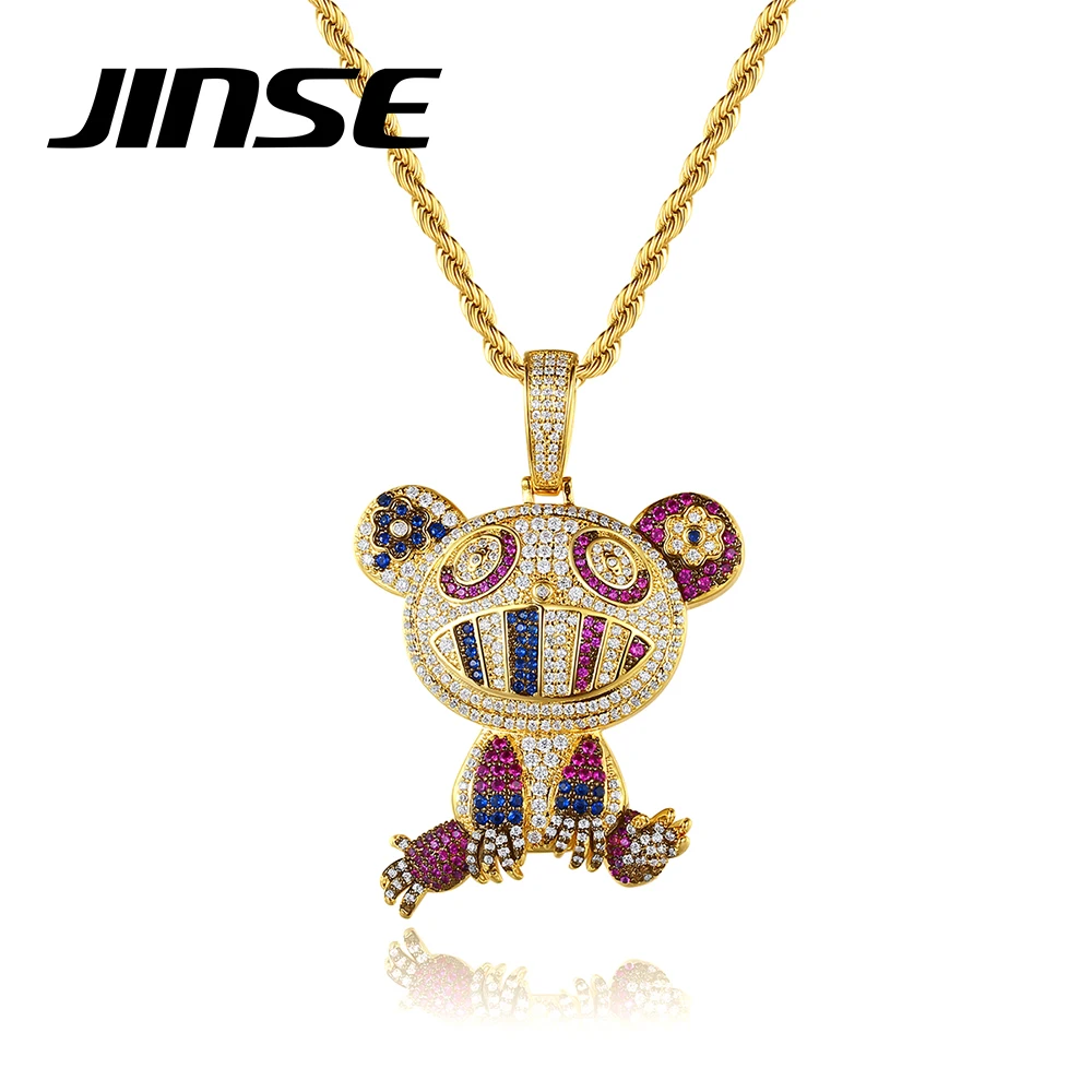 JINSE Colorful Iced Out Cubic Zirconia Necklaces Animal Sloth Pendant Fashion Link Chains for Men Hip Hop Stylish Trendy Jewelry