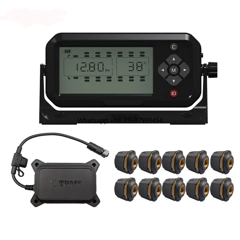 High Precision 10-Wheel Truck TPMS Wireless Solar Powered Tire Pressure Monitor for Light Trucks RVs and 10 Tires Tpms