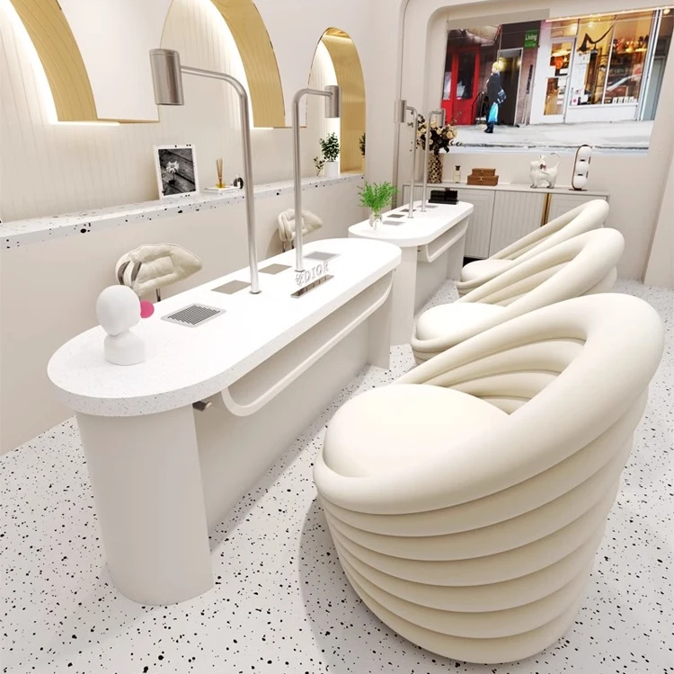 GrandRiver Factory Nordic Double Marble Nail Table and Chair Set Sofa Chair Special Price Multifunctional Nail Table