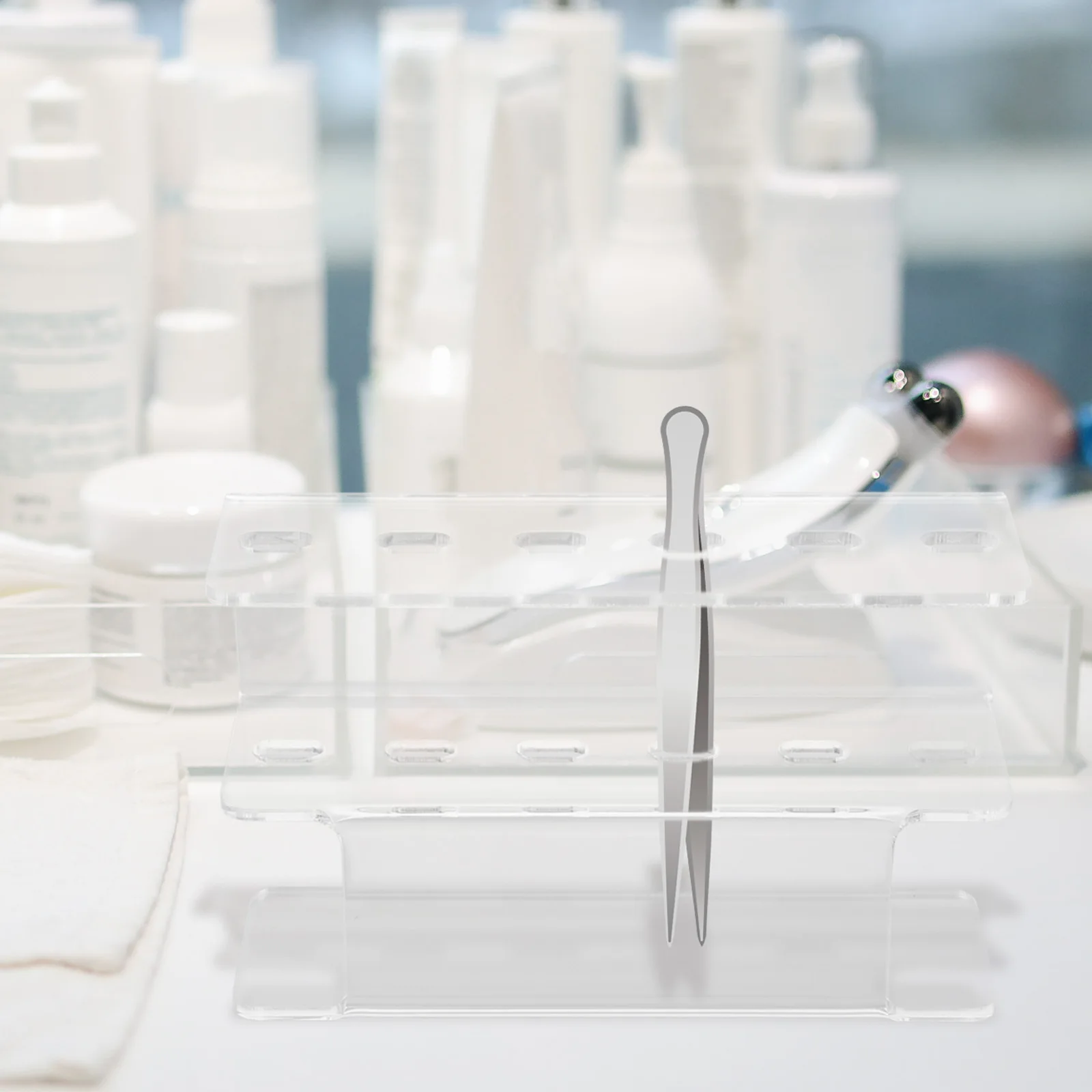 透明アクリル6穴まつげピンセットホルダー スタンド まつげエクステ用 透明オーガナイザー収納ラック 美容ワークステーション用