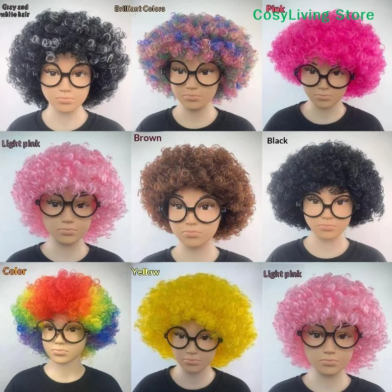 [CL]Gift Various Coloured Props Clown Cosplay Football Fans Black Afro Curly Wig Synthetic Wigs Curly Hair Dressing[CL]