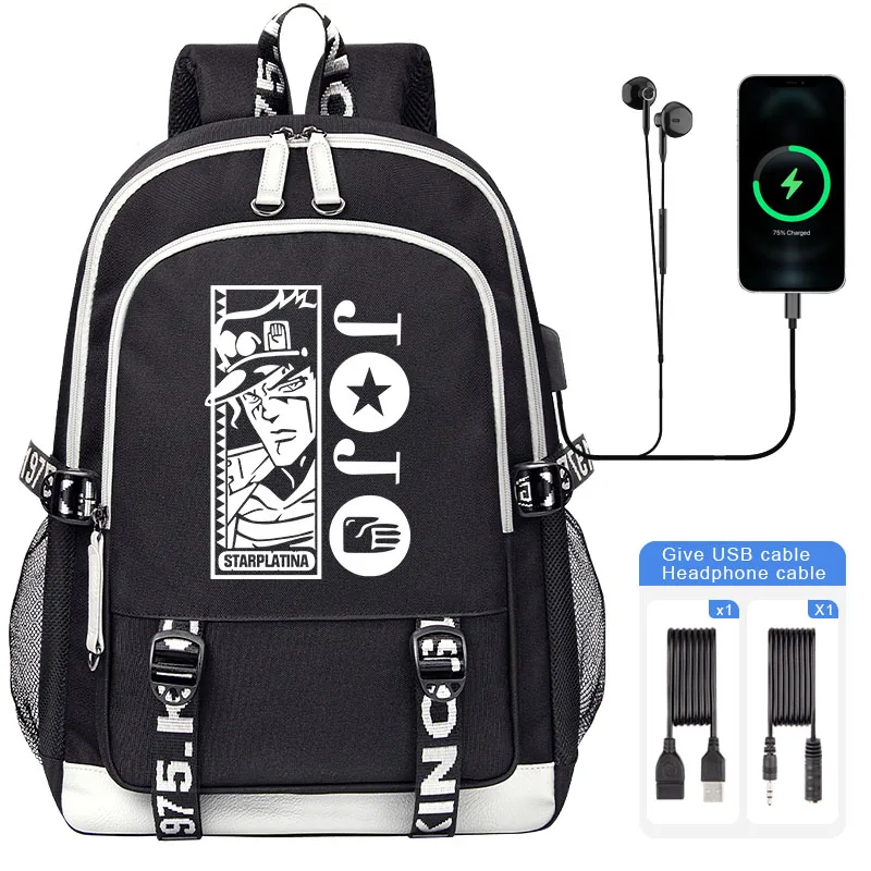 

Jojo's Bizarre Adventure Boy Girl School Bags For Teenager Kids USB Charging Laptop Backpack Student Book Bag Mochila Travel Bag