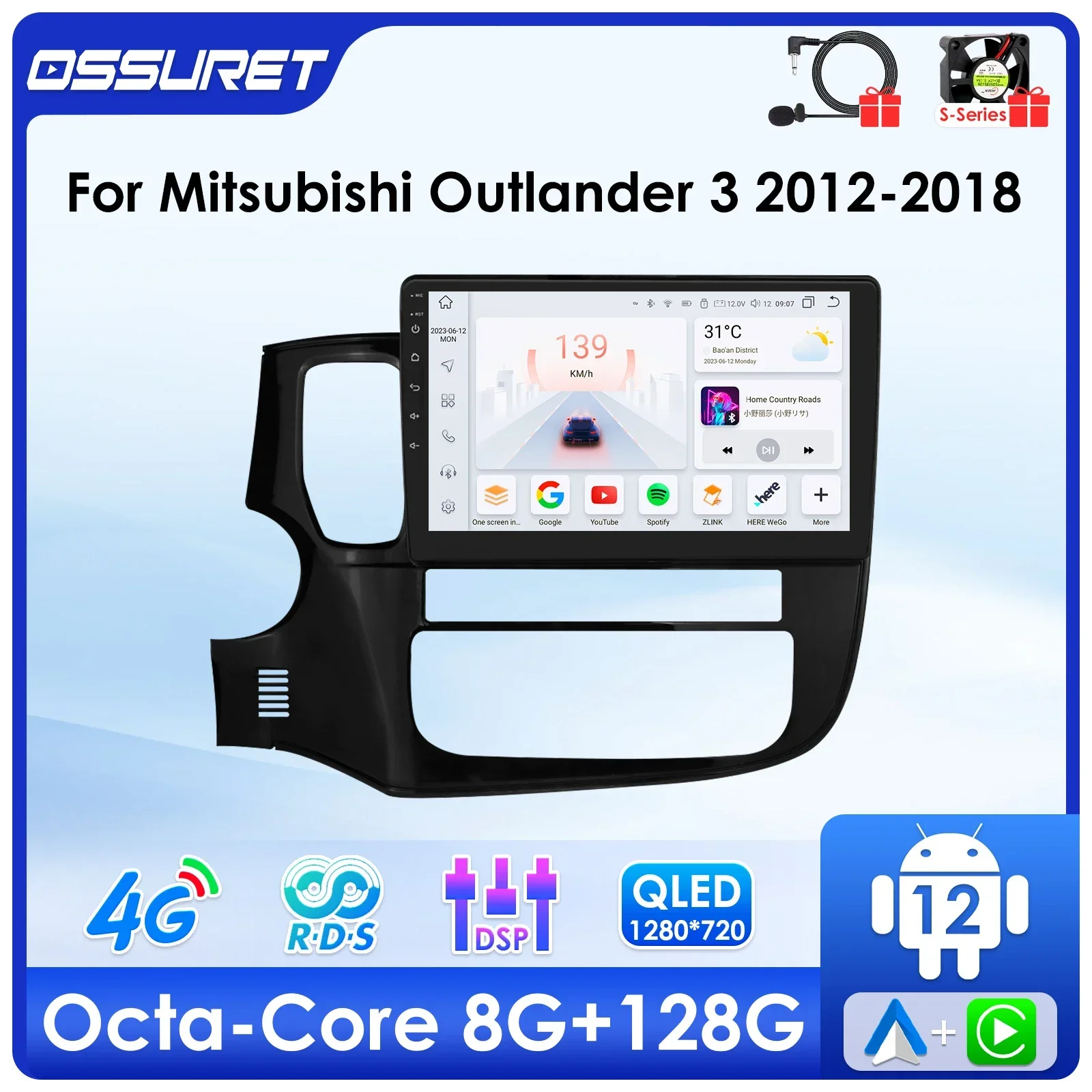 Android Auto Carplay For Mitsubishi Outlander 3 2012 2013 2014-2018 Autoradio Multimedia automotiva 4G Stereo GPS navi Screen FM