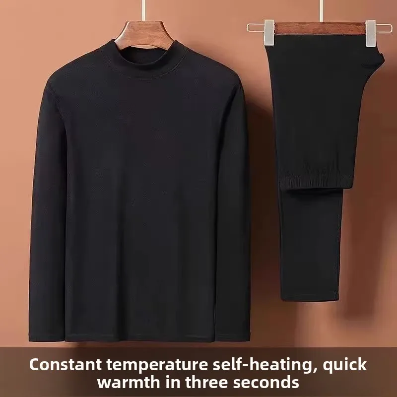 

Thiened Long Sve T-irt And Long Pants Set for Men Winter Warm Fce f High Collar Slim Fit Comfortable Breathable