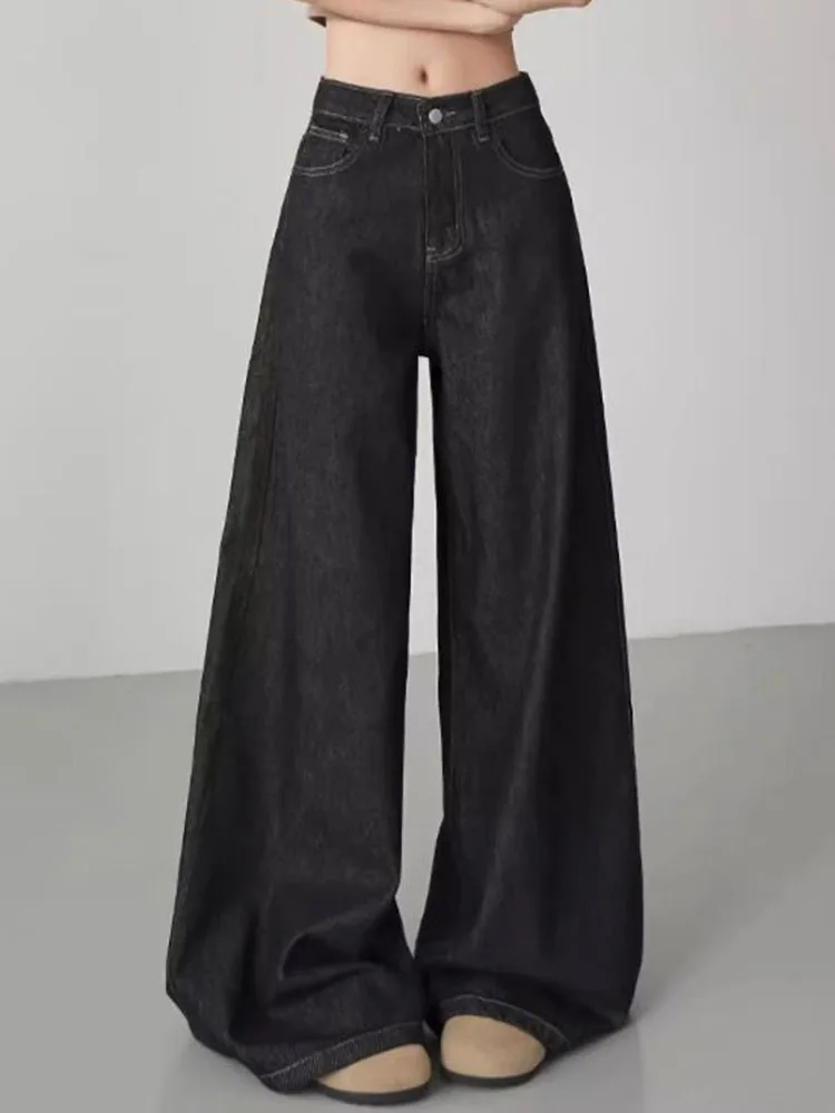 Wiosna Jesień Nowe Luźne Jeansy Proste Koreańska Moda Wysoki Stan Szerokie Nogawki Spodnie Denimowe Damskie Casual Streetwear Luźne Vaqueros Nowe