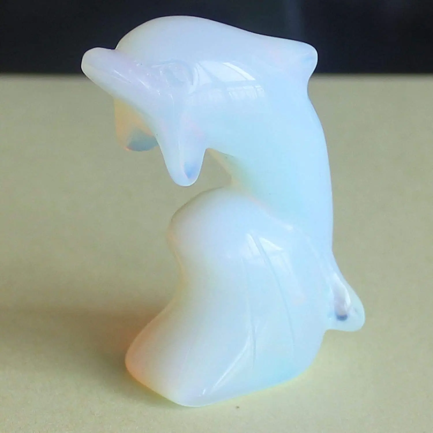 Hand Carved Gemstone quartz crystal white opalite Dolphin animal Figurine Animal statue sculpture home decor