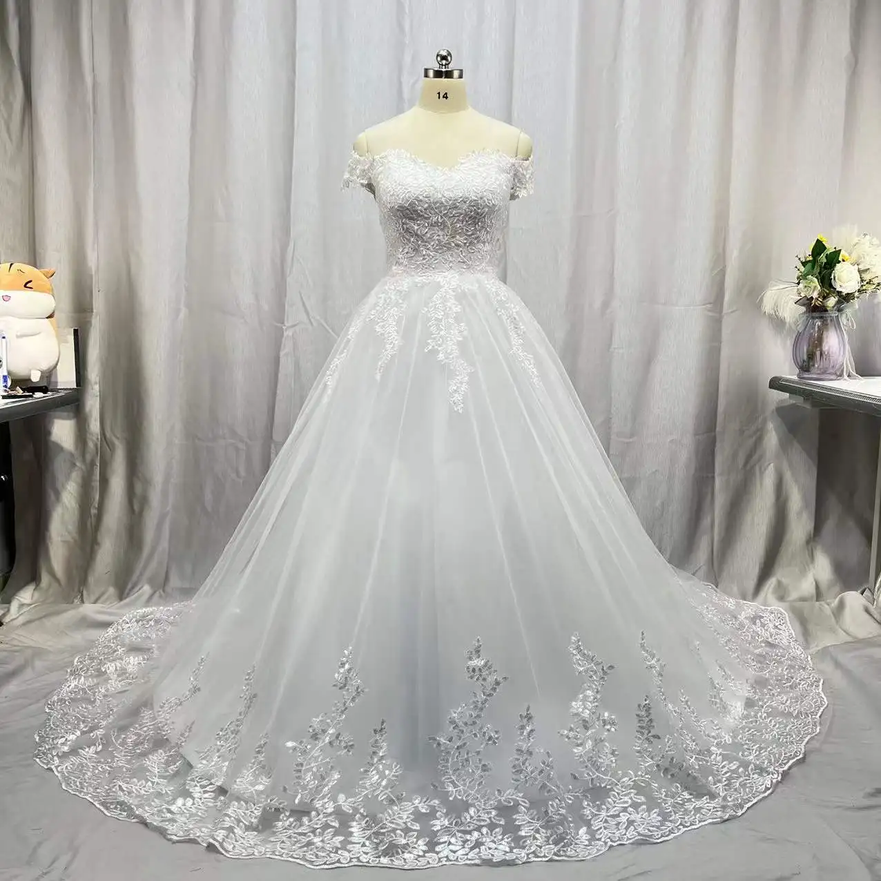 MYYBLE-Vestido De novia con hombros descubiertos, prenda De lujo con Apliques De encaje, escote Corazón, talla grande, 2022