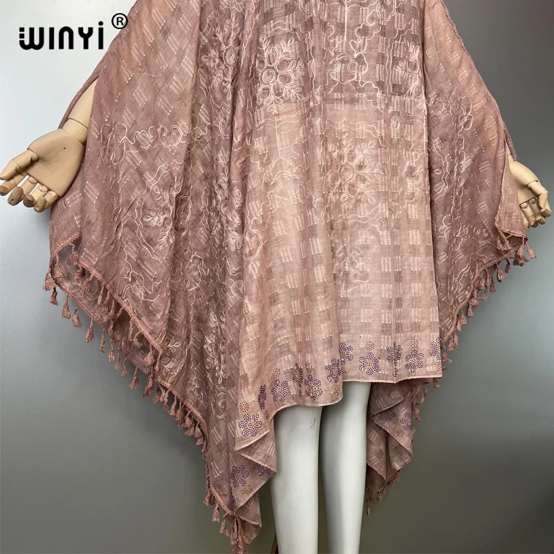 WINYI Evening dress Beachwear Hot drilling dress Embroidered fringed dress elegant beach cover up kaftan loose dresses womens