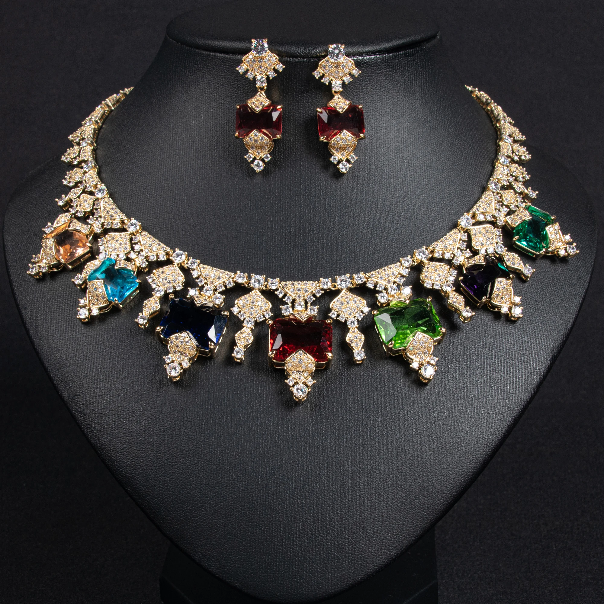 

New exquisite cubic zirconia necklace earring set for women's brides' weddings