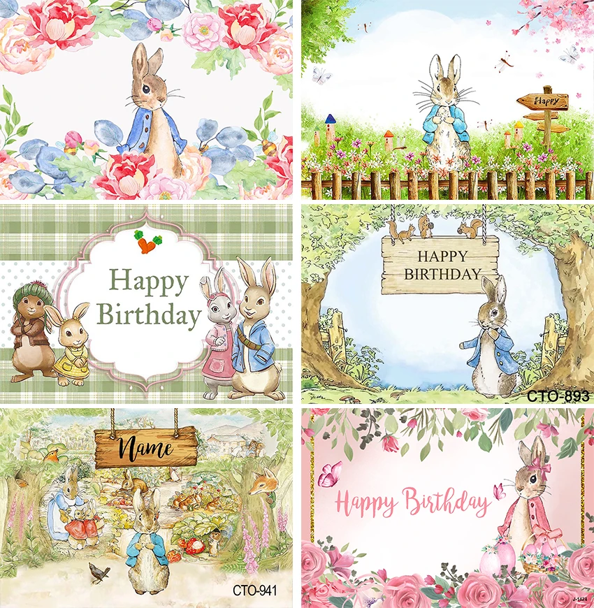 Rabbit In Blue Clothes Background Vegetable Peter Kids Bunny Birthday Party Photo Decor Photography Studio Backdrop Poster