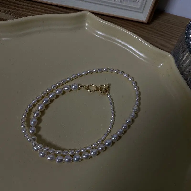 Brass Natural Real Freshwater Pearl OT Chian Necklace Women Jewelry Punk Designer Runway Rare Simply Gown Boho Japan Korean